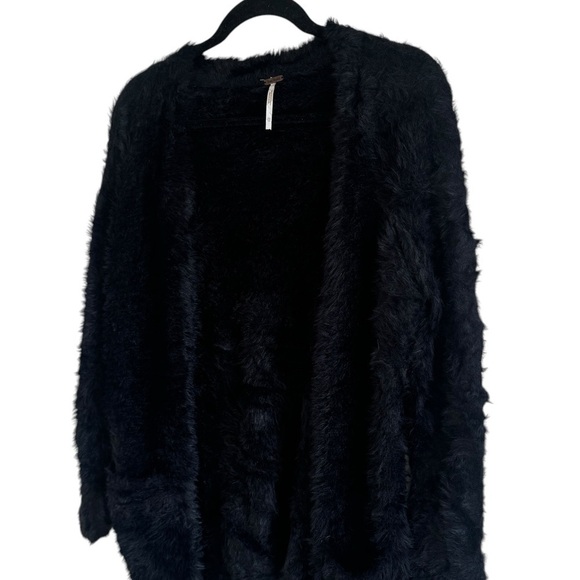 Free People Faux-Fur Open-Front Cardigan, Black, Size XS - Picture 5 of 10
